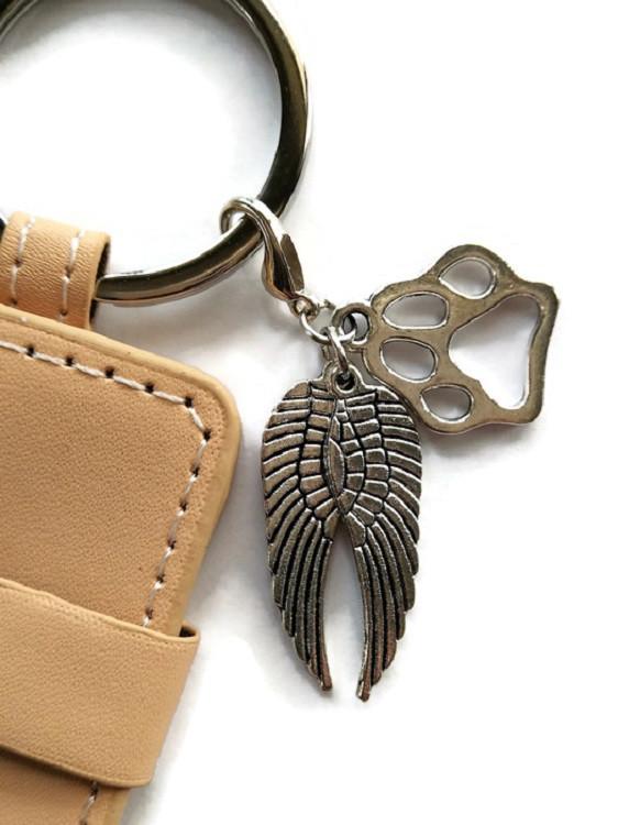 memorial photo cat loss key chain angel wing and paw charm